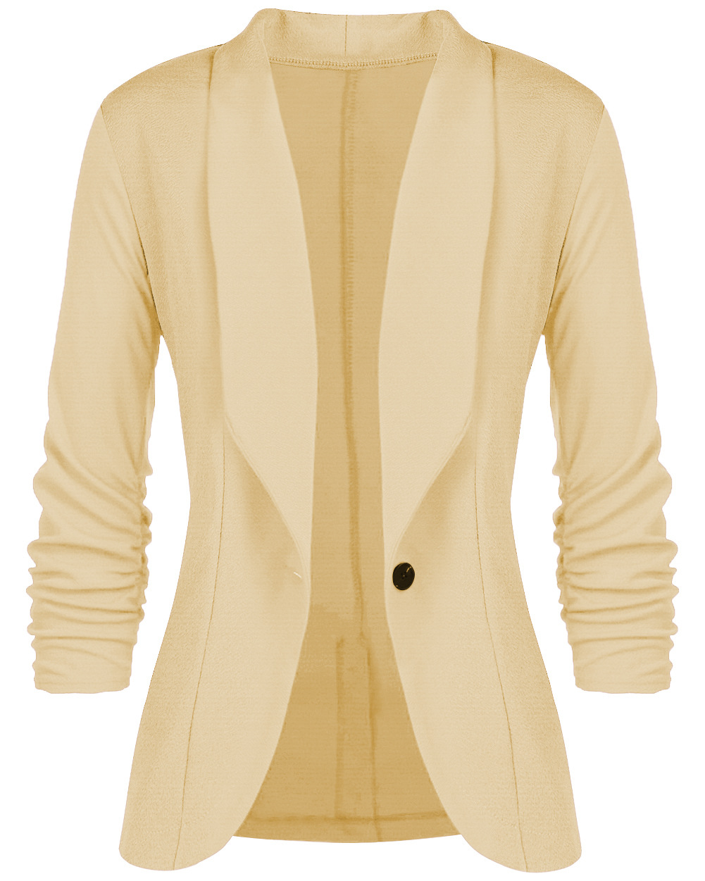 Women Slim Suit Coat 3/4 Sleeve One Button Casual Office Business Blazer Jacket Outwear pale yellow