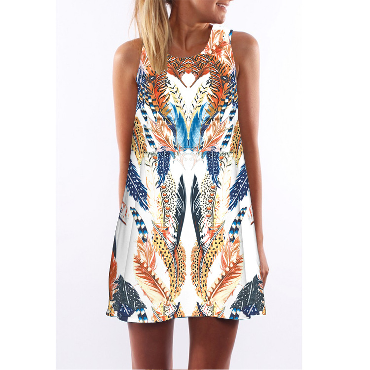 Women Casual Floral Printed Dress Sleeveless Boho Summer Beach Mini Sundress 5#