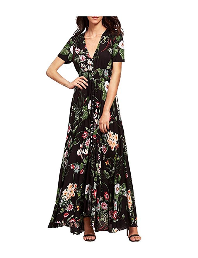 short sleeve boho maxi dress