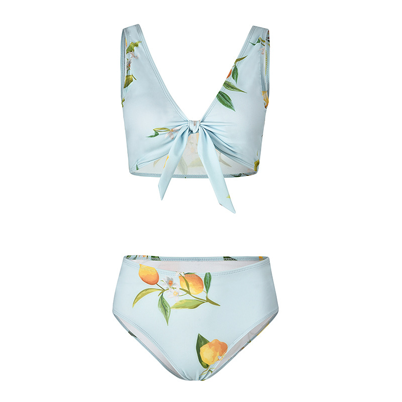 Women Floral Printed Bikini Set Summer Beach High Waisted Bow Swimsuit Swimwear Bathing Suit 7925-8