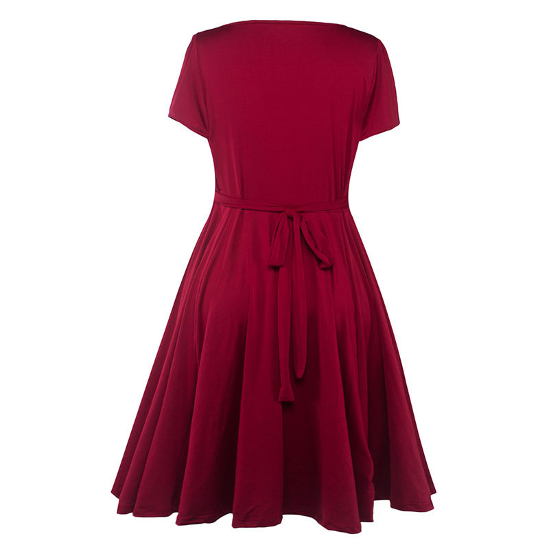 Plus Size Women Casual Dress V Neck Short Sleeve KneeLength A Line