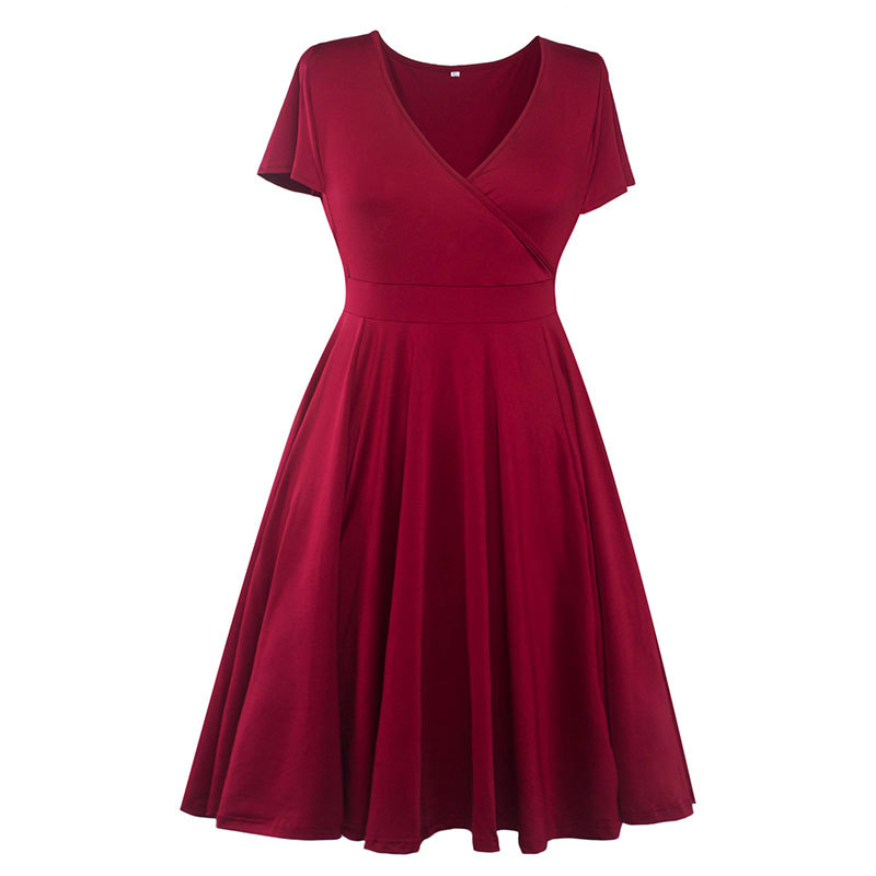Plus Size Women Casual Dress V Neck Short Sleeve KneeLength A Line