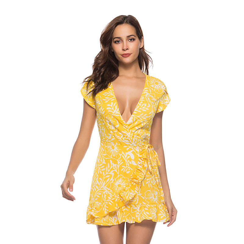 short sleeve mini wrap dress