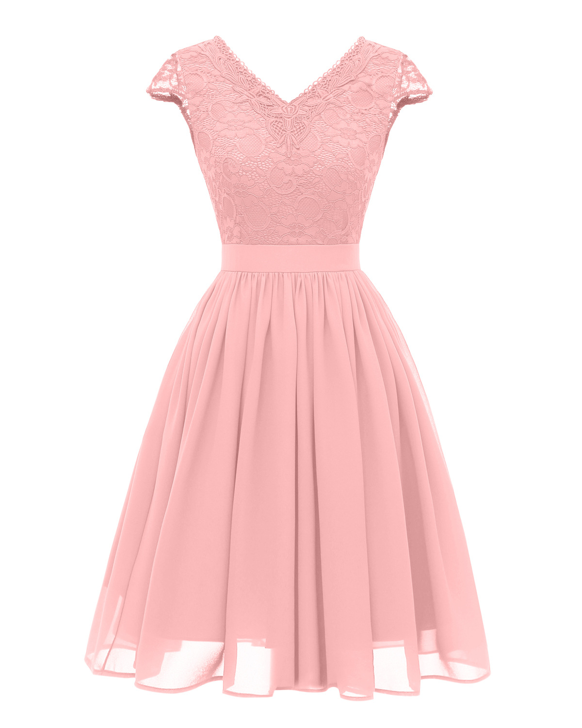 Women Casual Dress V Neck Cap Sleeve Lace Rockabilly Summer A Line Work  Party Dress Pink on Luulla