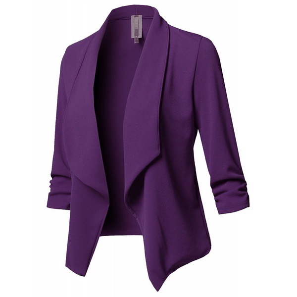  Women Suit Coat Casual Long Sleeve Autumn Work Office Business Slim Basic Long Blazer Jacket Outerwear purple