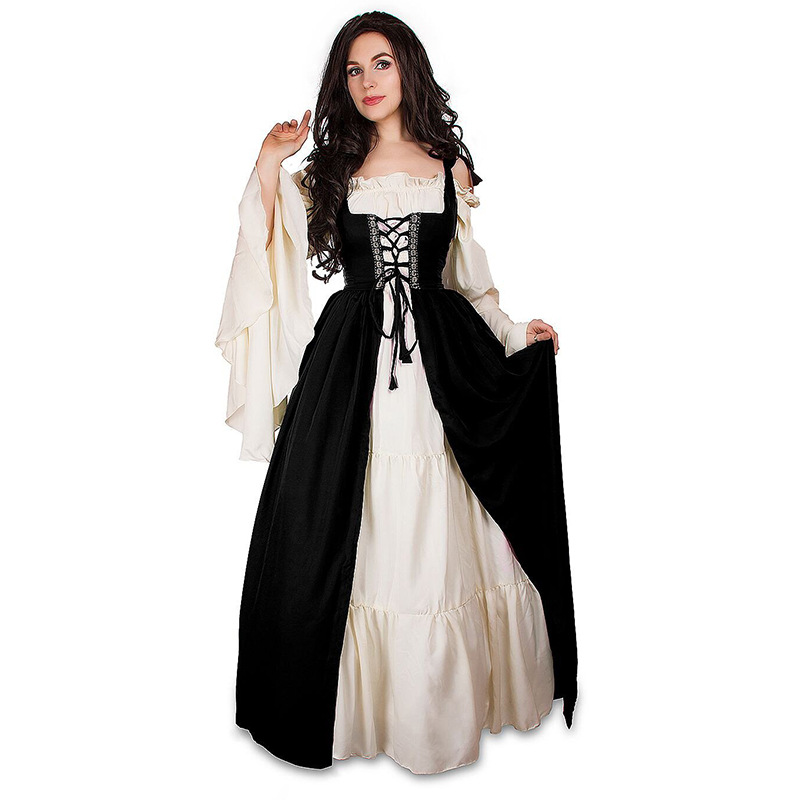 Vintage Halloween Oktoberfest Beer Girl Costume Maid Wench Germany Bavarian Plus Size Medieval Dress Dirndl black