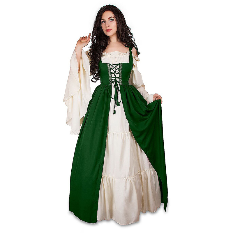 Vintage Halloween Oktoberfest Beer Girl Costume Maid Wench Germany Bavarian Plus Size Medieval Dress Dirndl green