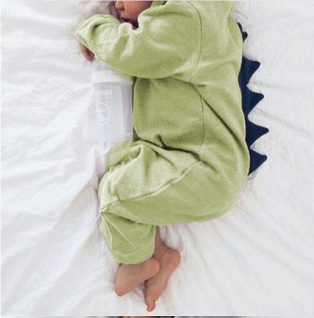 Newborn Infant Baby Boy Girl Dinosaur Hooded Romper Jumpsuit Long Sleeve Autumn Kids Outfits Clothes green