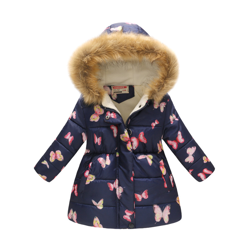 Kids Girls Cotton Down Coat Winter Floral Printed Long Sleeve Hooded Children Warm Thick Fleece Parka Jacket 3#