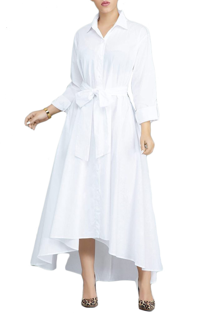 white asymmetrical shirt dress