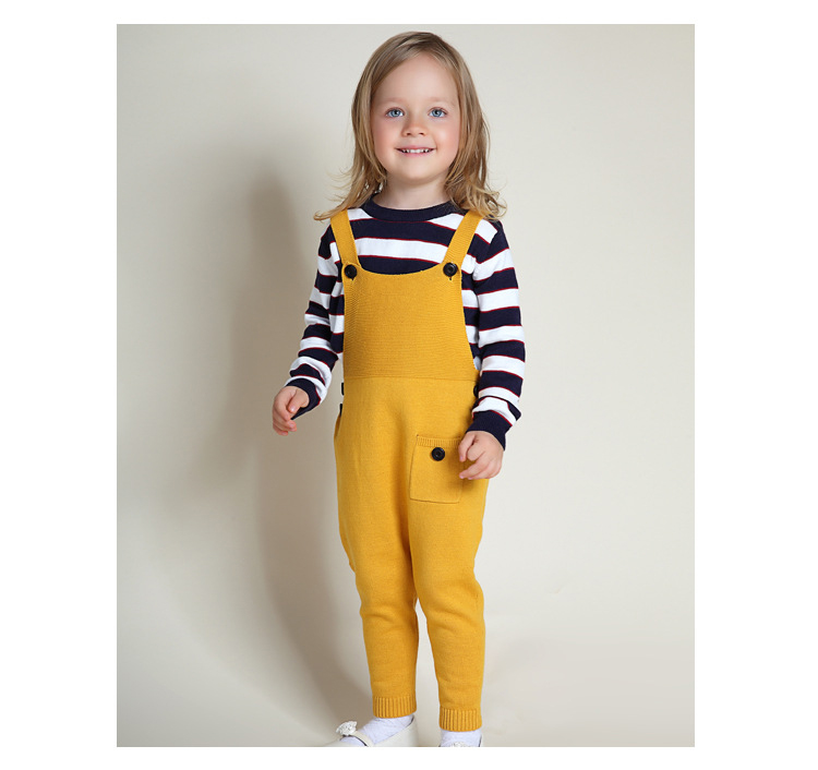  Newborn Baby Boys Girls Overalls Cotton Knitted Jumpsuit Kids Suspender Pants Children Clothing yellow