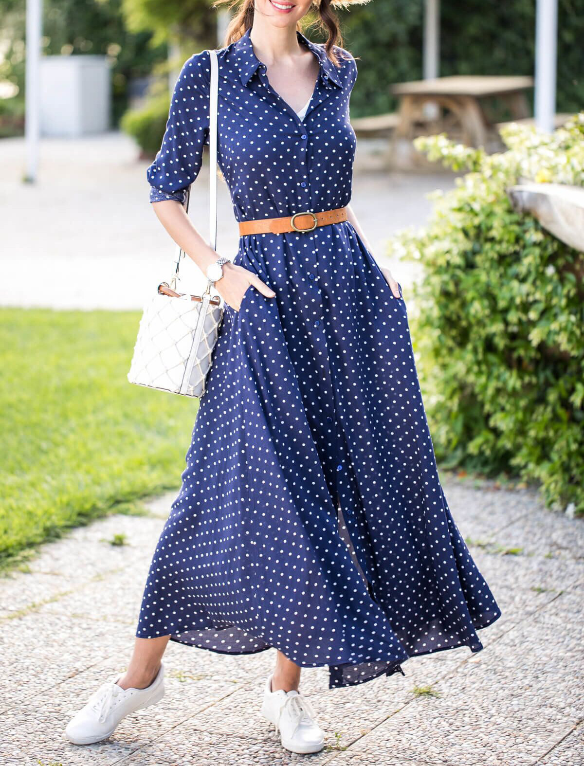 long polka dot maxi dress