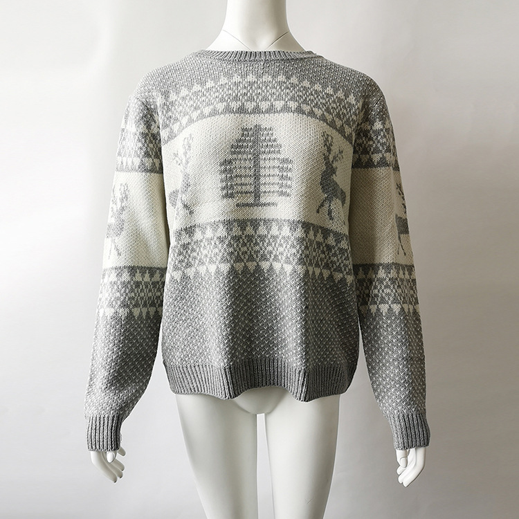 Women Knitted Sweater Christmas Deer Printed Autumn Winter Long