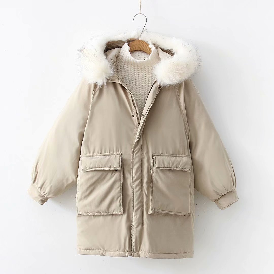  Women Parkas Coat Winter Warm Thick Long Sleeve Pockets Hooded Casual Loose Cotton Down Jacket khaki