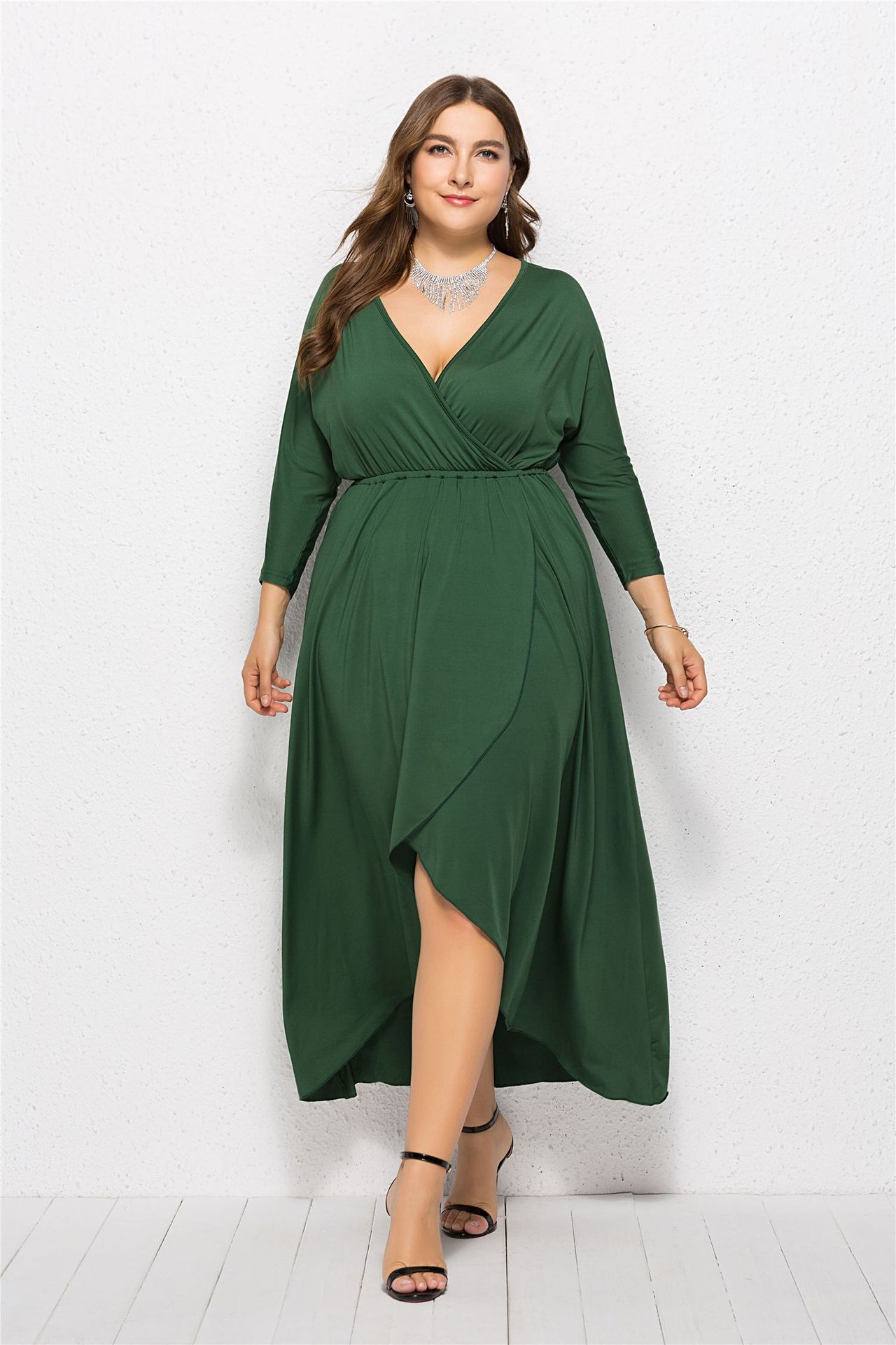 long sleeve green dress plus size