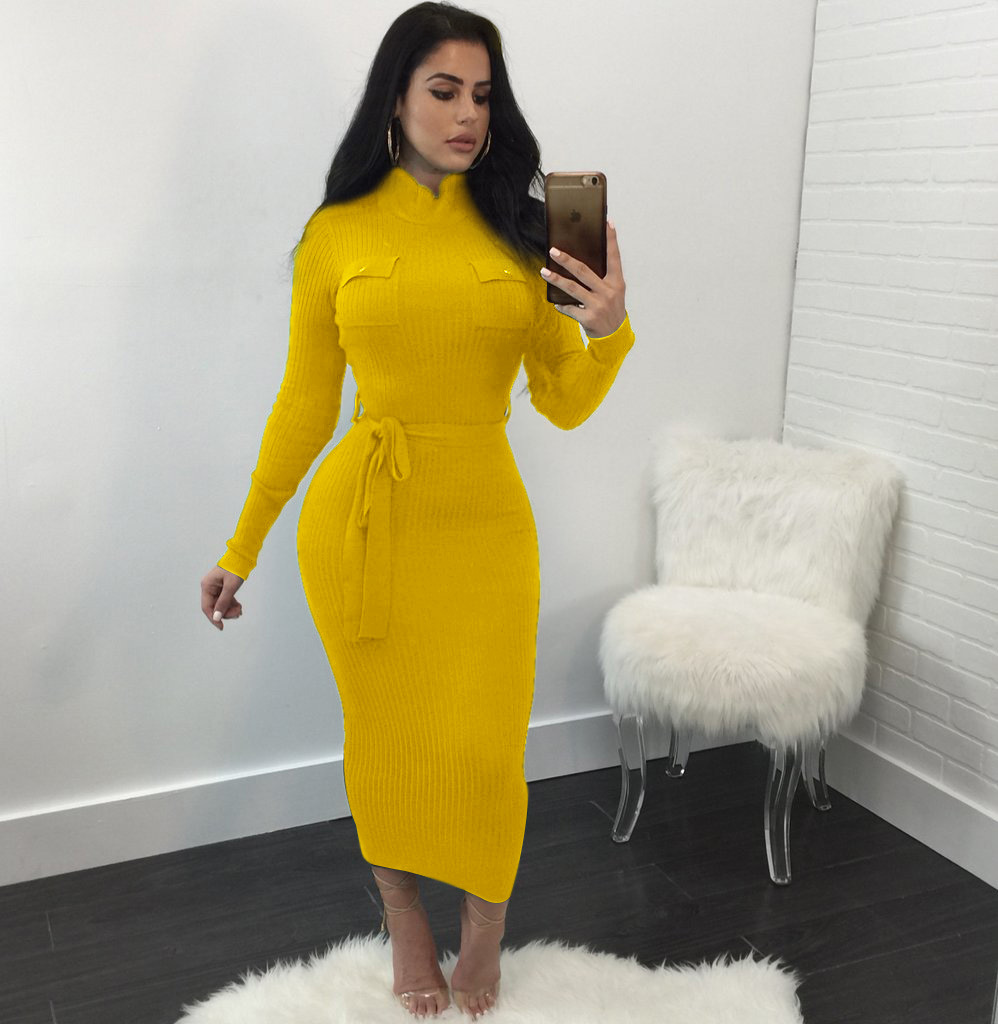 long sleeve yellow midi dress