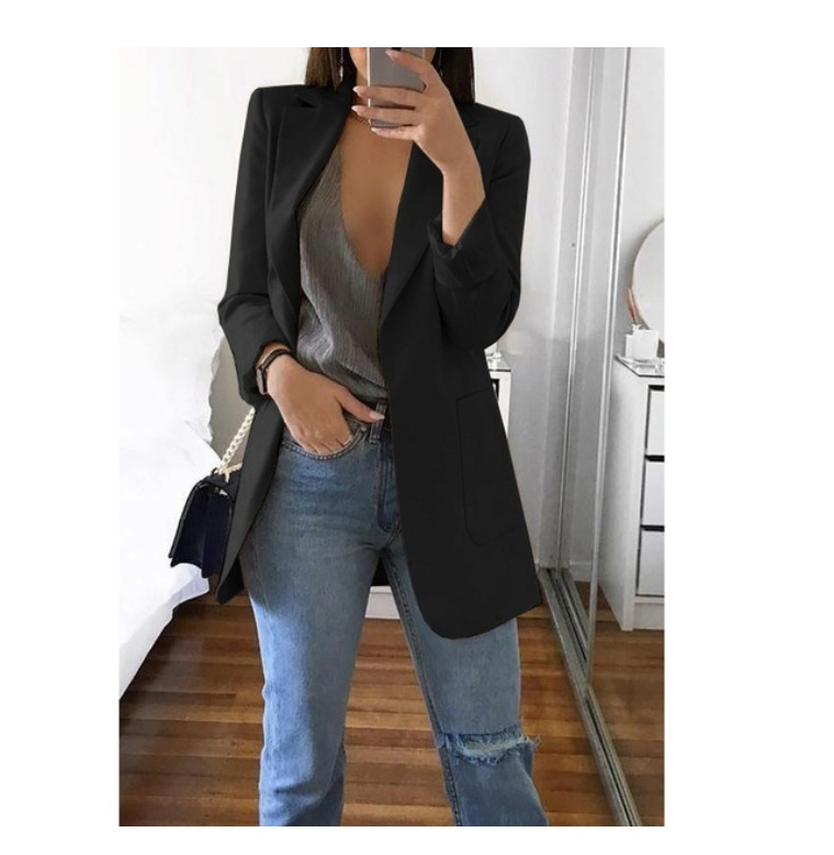 Women Blazer Coat Autumn Long Sleeve Slim Fit Work Office Business Casual Suit Coat black