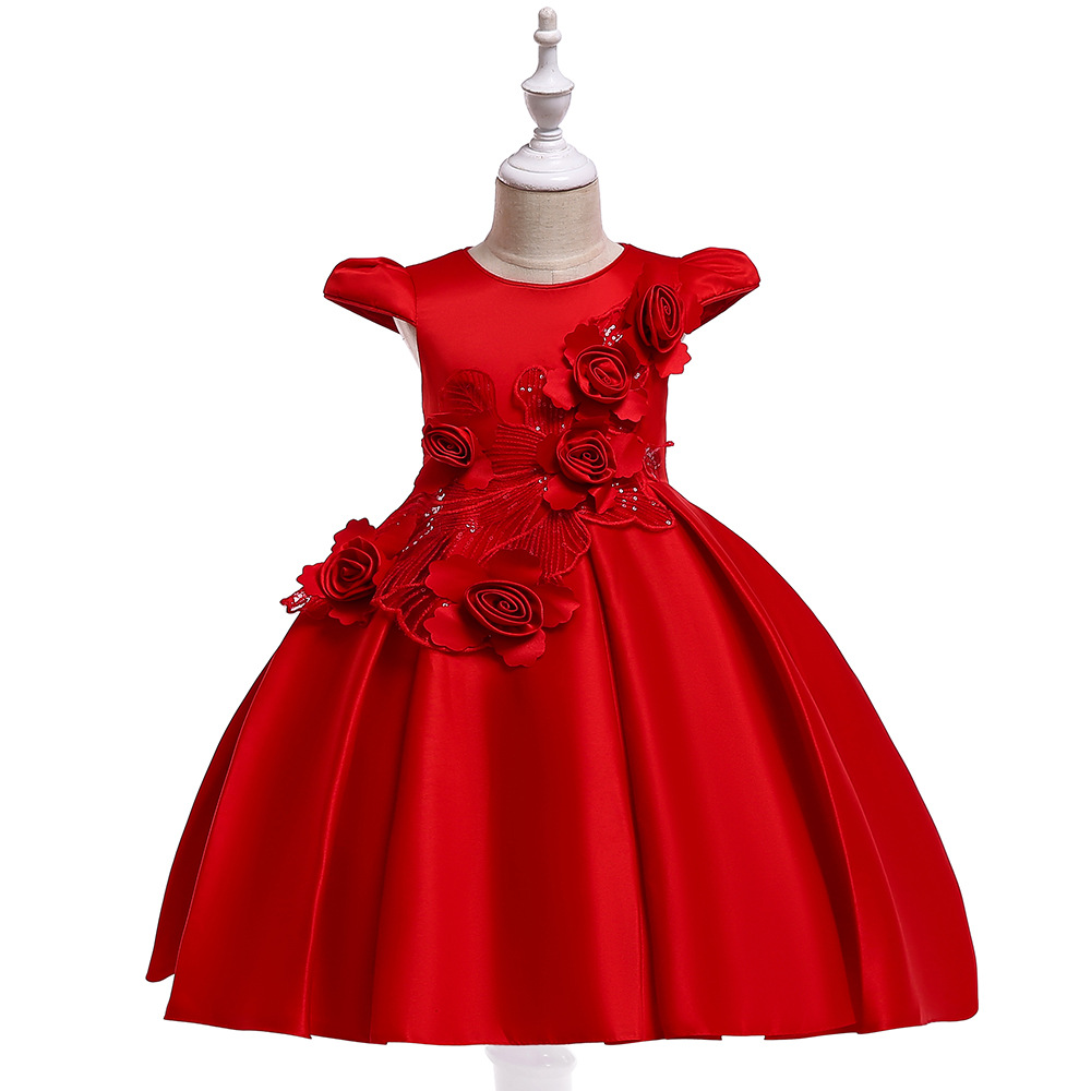 Satin Flower Girl Dress Cap Sleeve Floral Kids Birthday Formal Party