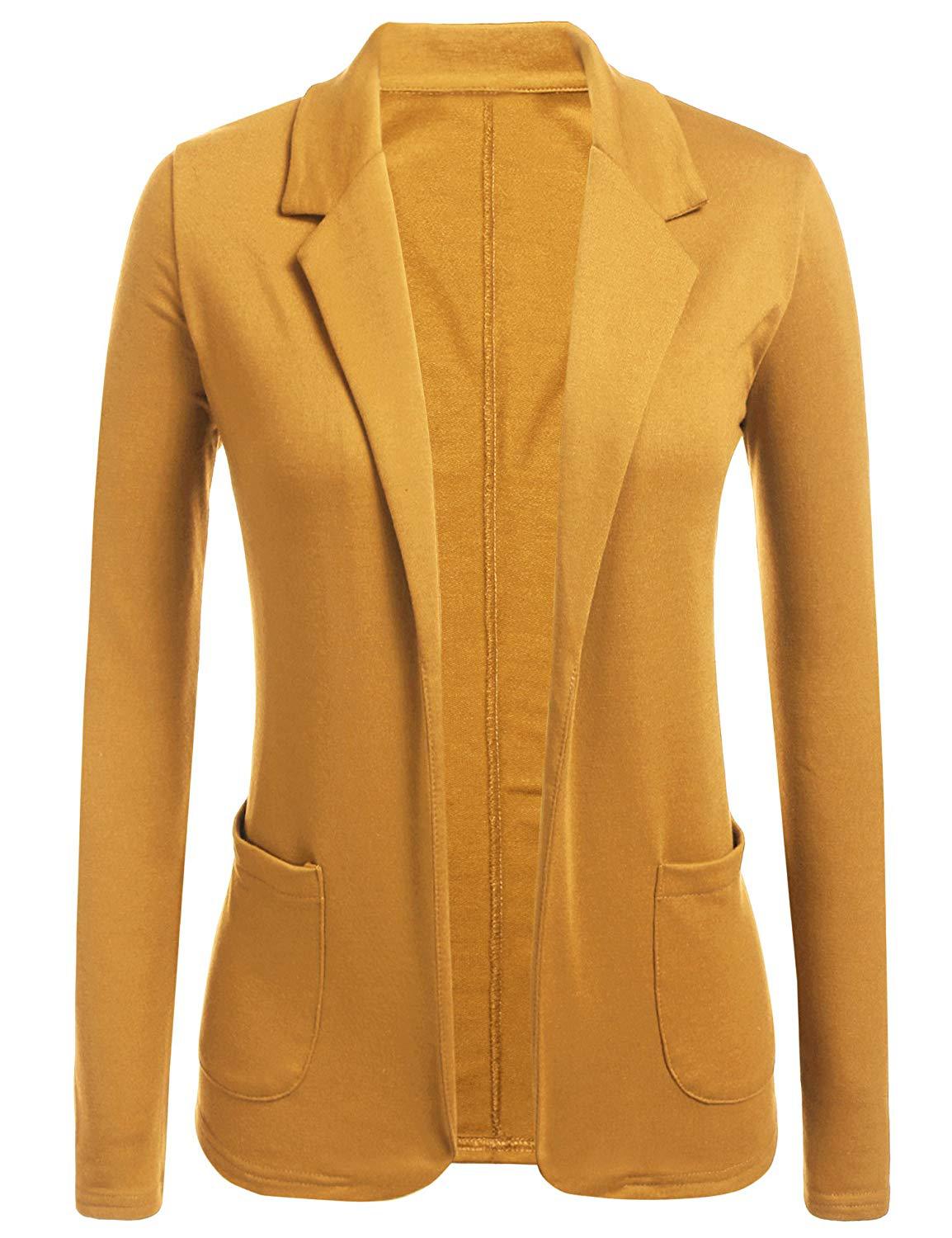 Women Blazer Coat Autumn Casual Long Sleeve Work Office Business Lady Slim Suit Jacket yellow