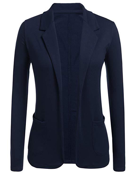 Women Blazer Coat Autumn Casual Long Sleeve Work Office Business Lady Slim Suit Jacket Navy Blue