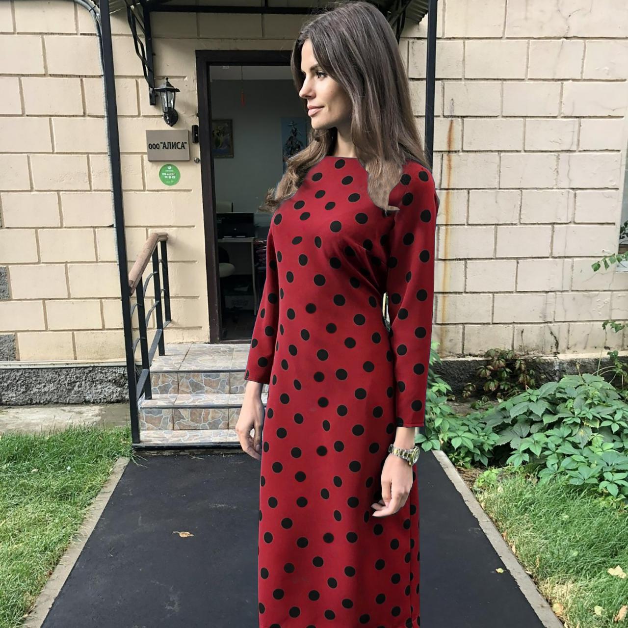red long sleeve polka dot dress