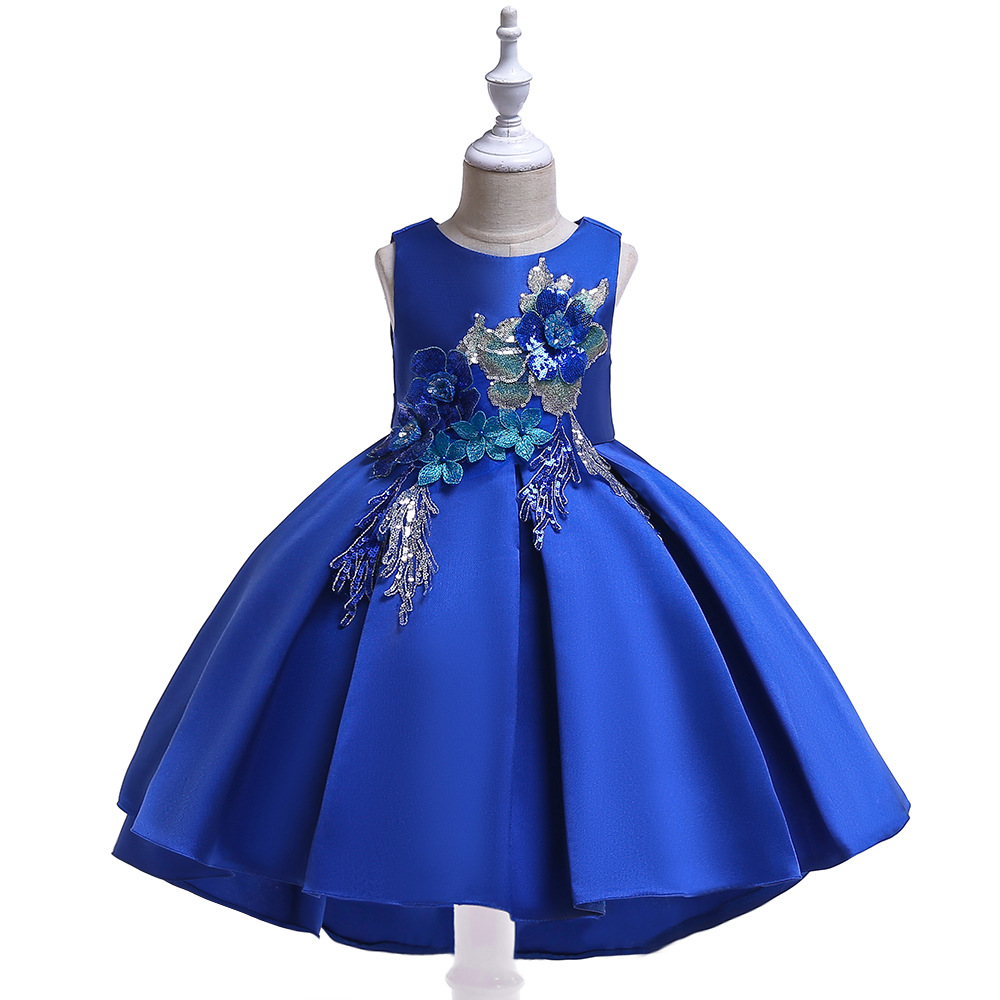 New Princess Girls Embroidery Flower Trailing Dress Children Kids