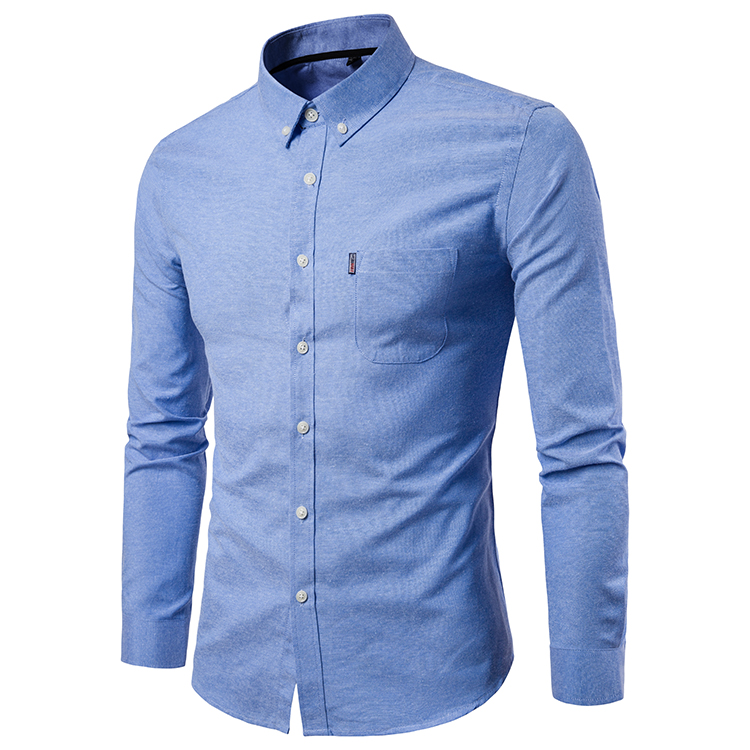 Men Shirt Spring Autumn Long Sleeve Turn-down Collar Single Breasted Plus Size Business Formal Casual Slim Fit Shirt blue