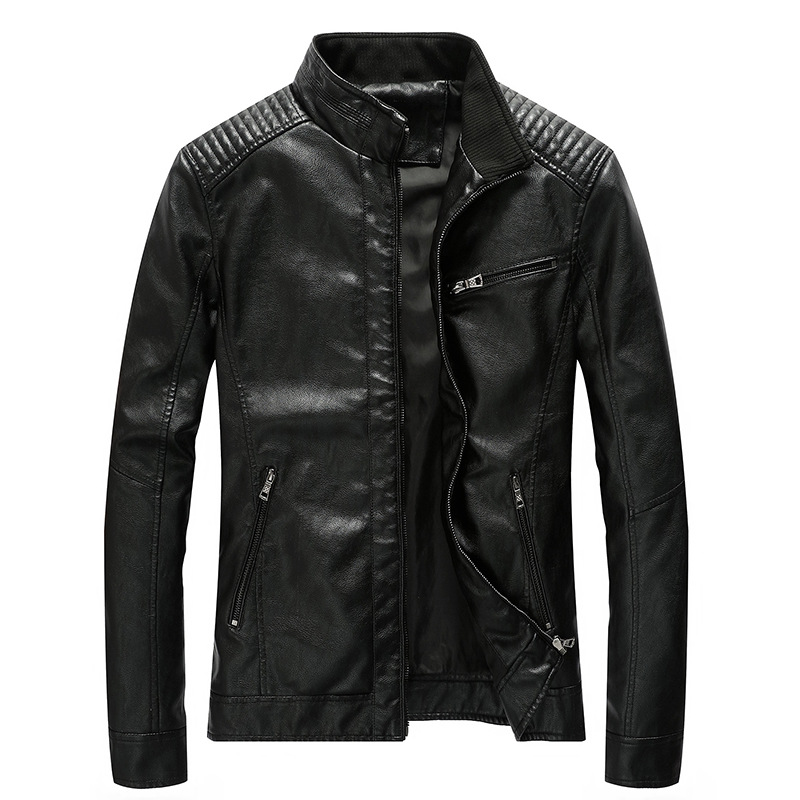 Men Faux PU Leather Jacket Fashion Casual Long Sleeve Streetwear Slim Motorcycle Coat Outwear black