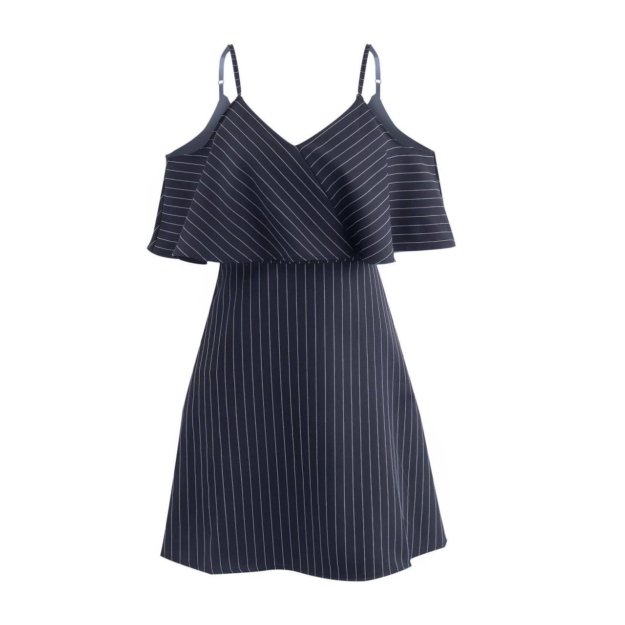 Women Striped Dress Summer Spaghetti Straps Sleeveless Casual Slim Mini A Line Club Party Dress black