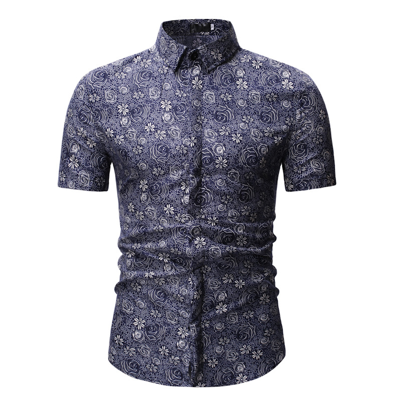 Men Floral Printed Shirt Summer Beach Short Sleeve Hawaiian Holiday Vacation Casual Slim Fit Shirt 6#