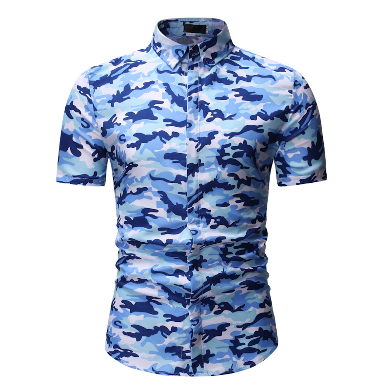 Men Floral Printed Shirt Summer Beach Short Sleeve Hawaiian Holiday Vacation Casual Slim Fit Shirt 8#