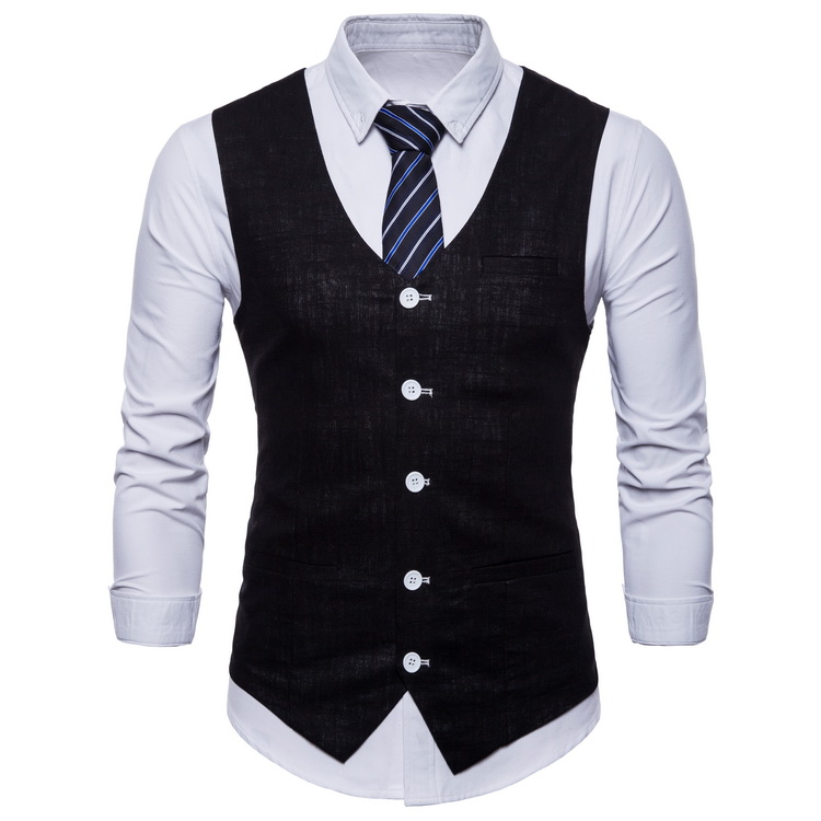 Men Suit Waistcoat V Neck Vest Jacket Single Breasted Casual Slim Fit Sleeveless Coat black
