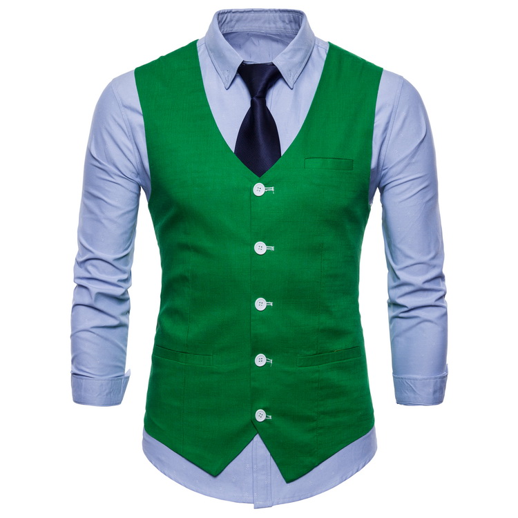 Men Suit Waistcoat V Neck Vest Jacket Single Breasted Casual Slim Fit Sleeveless Coat green