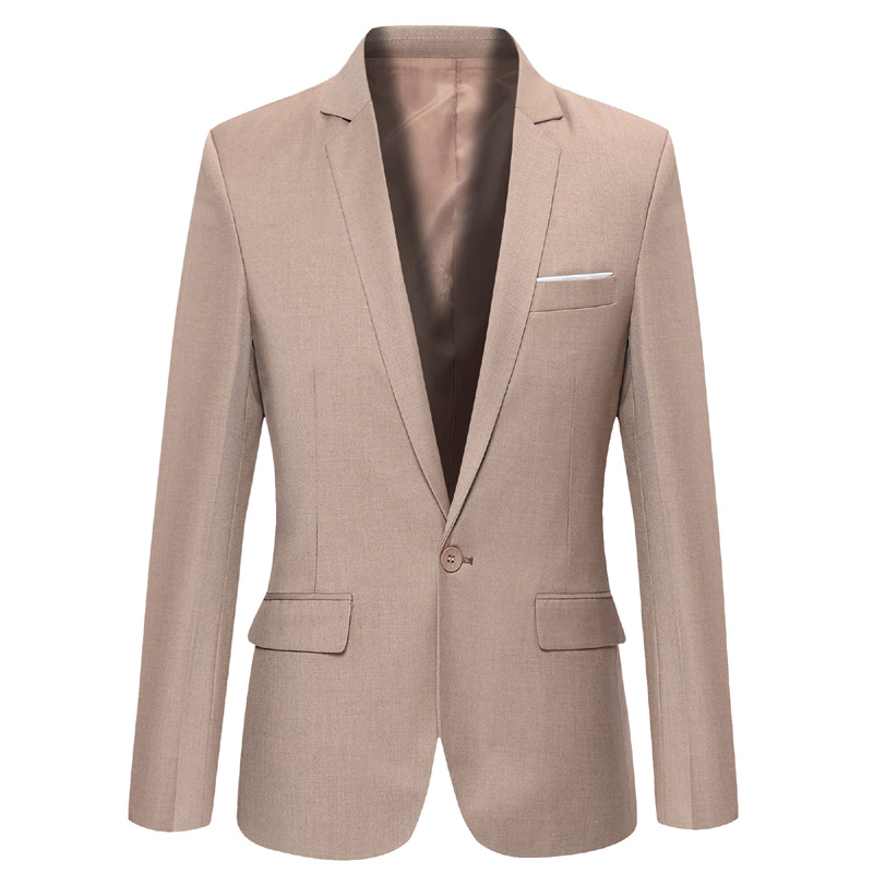 Men Blazer Coat Long Sleeve One Button Casual Business Slim Fit Suit Jacket khaki