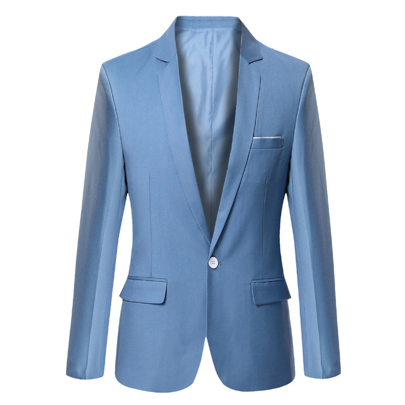 Men Blazer Coat Long Sleeve One Button Casual Business Slim Fit Suit Jacket sky blue