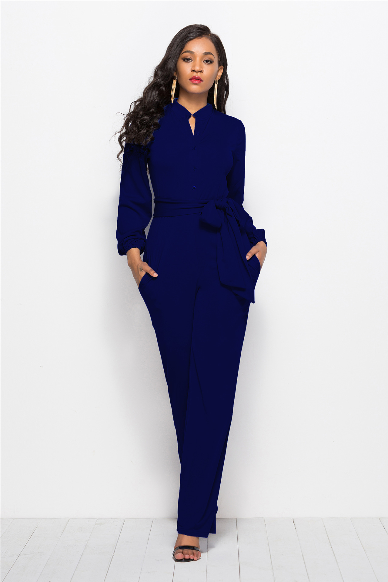 navy blue jumpsuit with sleeves