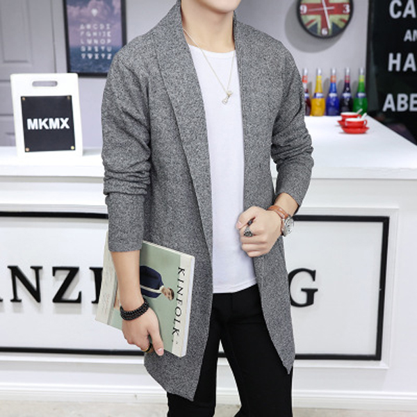 Men Sweater Coat Spring Autumn Long Sleeve Casual Slim Knitted Cardigan Jacket Outerwear gray