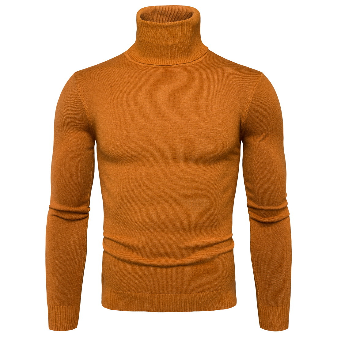 Men Knitted Sweater Autumn Winter Turtleneck Long Sleeve Casual Slim Pullover Tops yellow