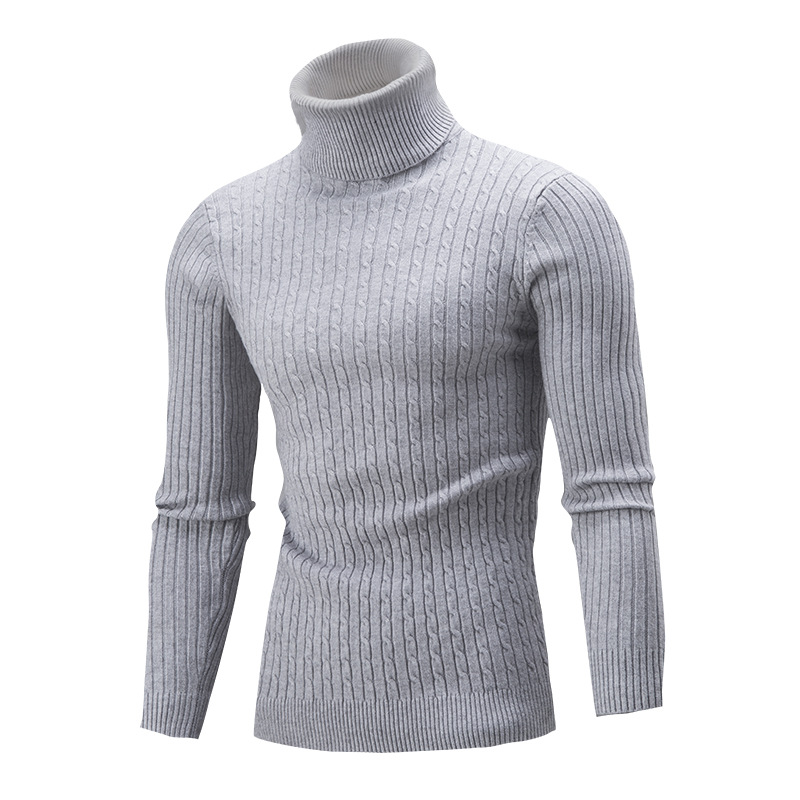 Men Sweater Autumn Winter Turtleneck Long Sleeve Casual Slim Fit Knitted Pullover Tops gray