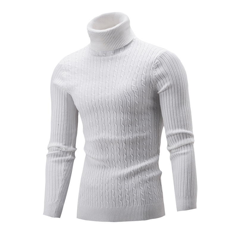  Men Sweater Autumn Winter Turtleneck Long Sleeve Casual Slim Fit Knitted Pullover Tops off white