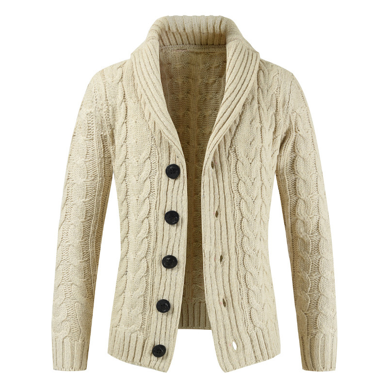  Men Sweater Coat Autumn Winter Warm Long Sleeve Casual Turn-Down Collar Button Knitted Cardigan Jacket beige