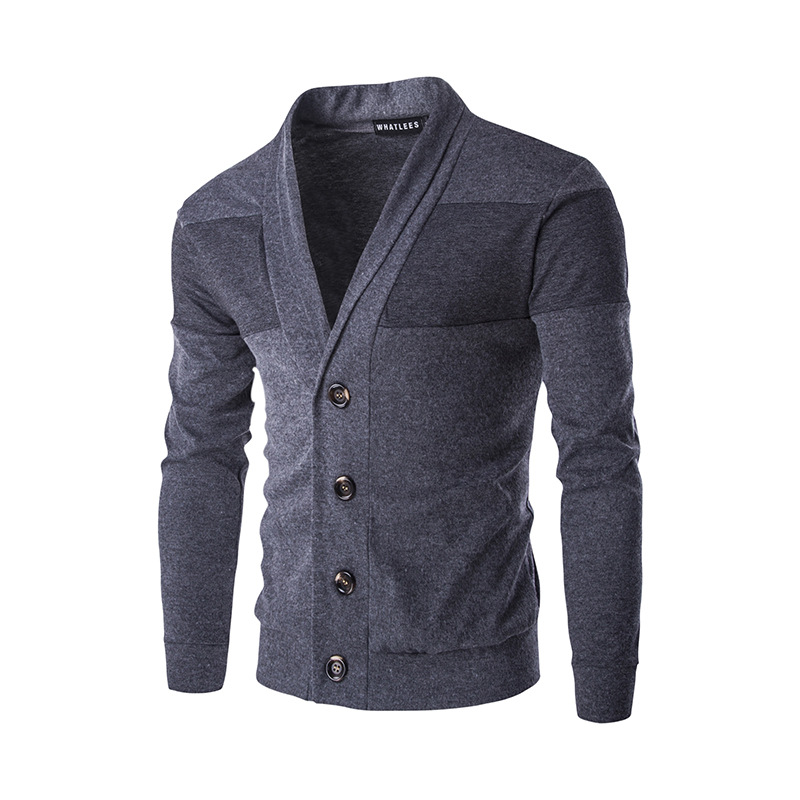 Men Cardigan Spring Autumn Single Breasted Long Sleeve Slim Fit Casual Sweater Coat dark gray 