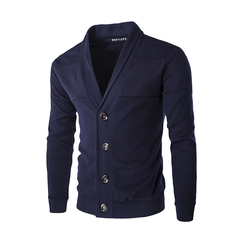  Men Cardigan Spring Autumn Single Breasted Long Sleeve Slim Fit Casual Sweater Coat navy blue