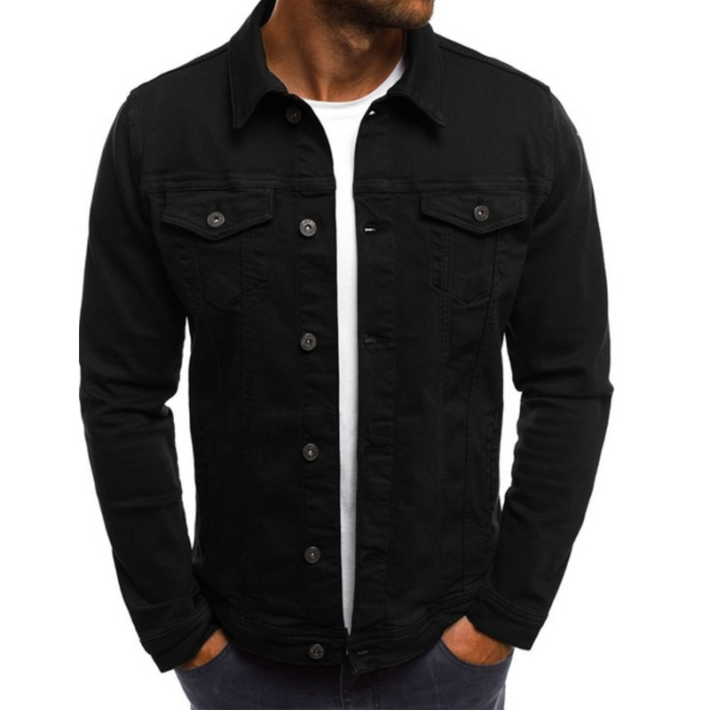 Men Jacket Spring Autumn Long Sleeve Button Pocket Causal Slim Fit Coat black