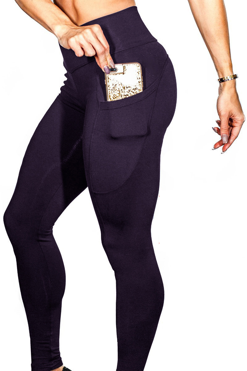 Women Yoga Pants High Waist Side Pocket Capri Sport Leggings Slim Skinny Fitness Gym Trousers purple