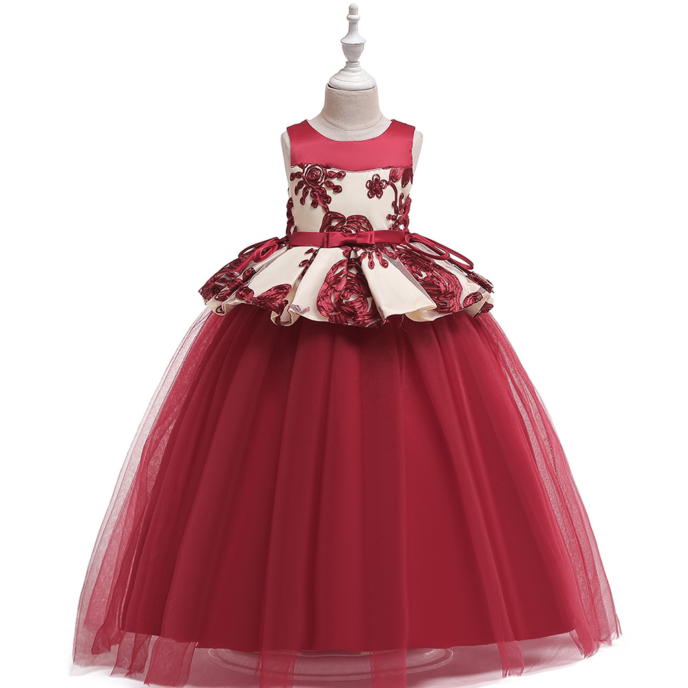 Wholesale long sleeve kids ball gown embroidered children clothing