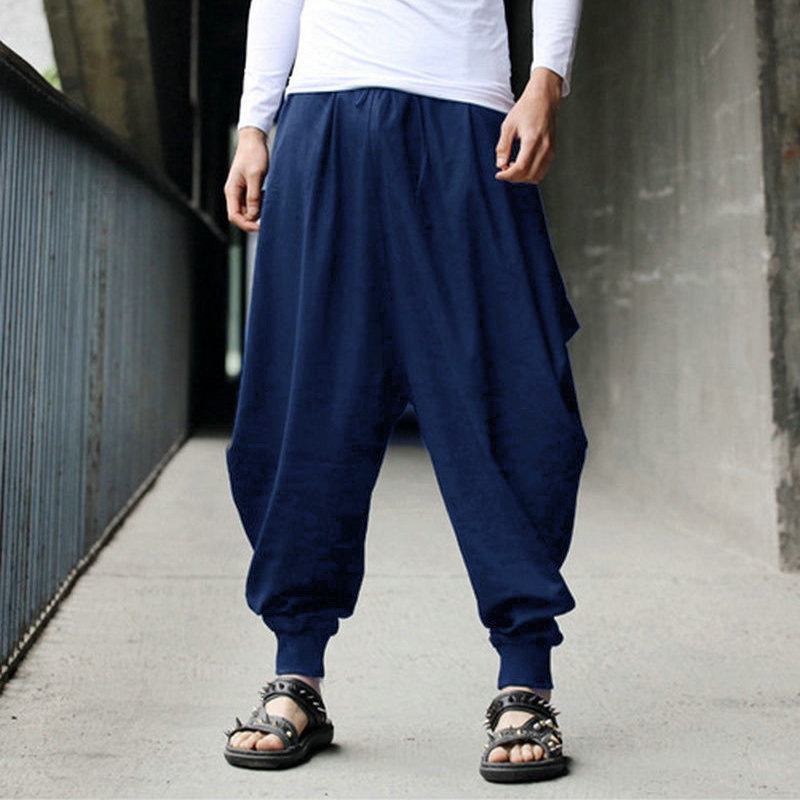 New Hiphop Men Pants Harem Hiphop Baggy Stripe Chinese Style button trousers NWL 