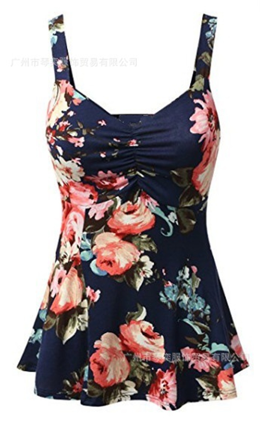 Womens Sleeveless Shirtdress Vintage Floral V Neck Tank Top Floral Summer Vest Blouse black