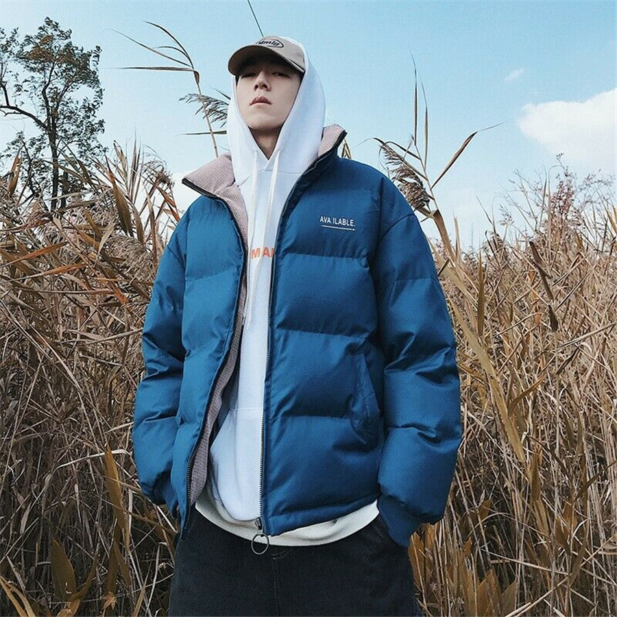 Men Bubble Fit Stand Collar Short Puffer Cotton Quilted Jacket Loose Coat 