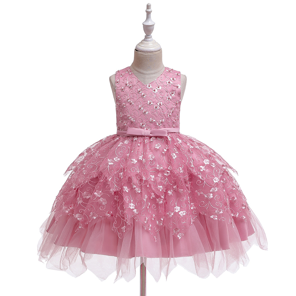  Flower Girl Dresses For Girls V-neck Elegant Kids Party Gowns Appliques Bow Short Wedding Communion Dress